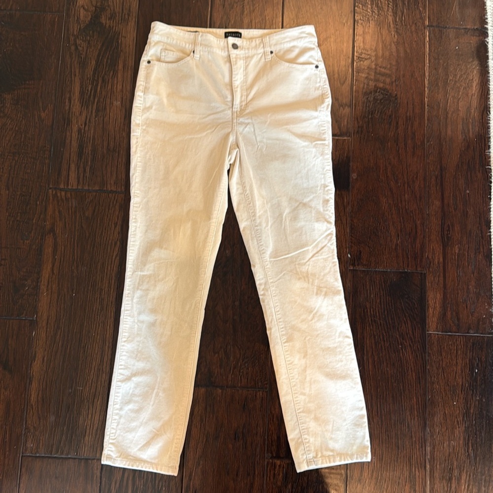 Talbots Corduroy High Waisted Straight Leg Pant  Sz 8 Straight Ivory Full Length
